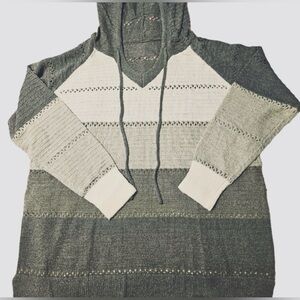 Blencot 2XL Gray Gradated Crochet Hooded Lightweight Pullover Vneck Sweater NWOT